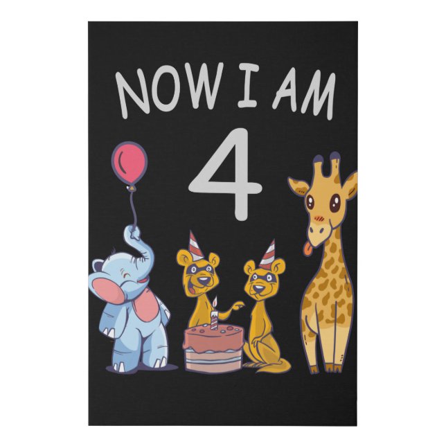 Now I am 4 year old 4th Birthday at the Zoo Faux Canvas Print (Front)