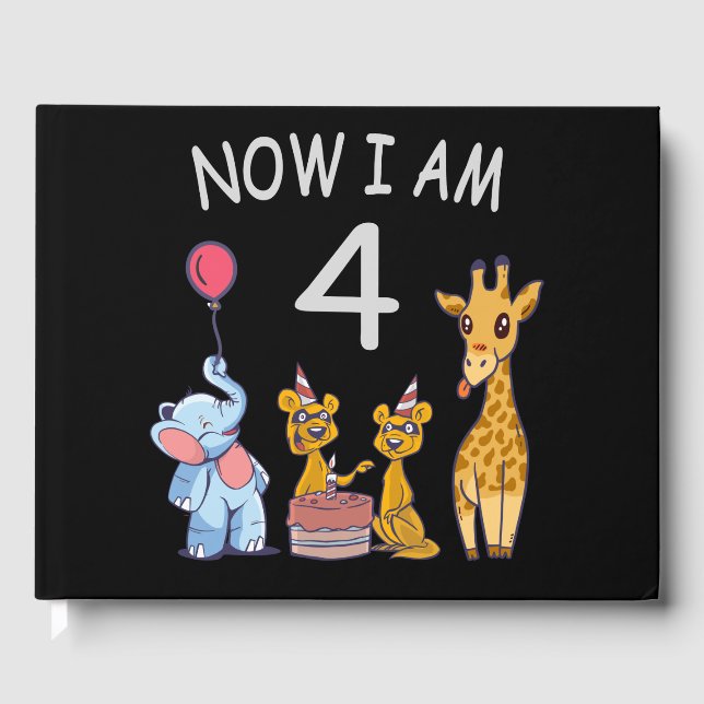 Now I am 4 year old 4th Birthday at the Zoo Guest Book (Front)