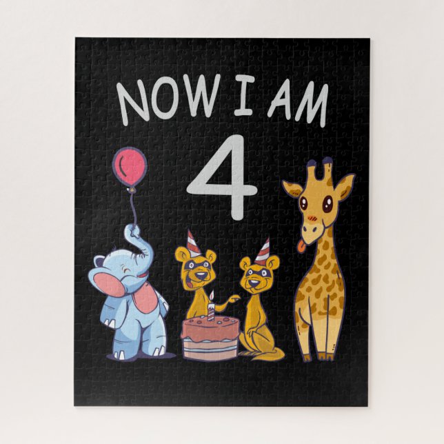 Now I am 4 year old 4th Birthday at the Zoo Jigsaw Puzzle (Vertical)