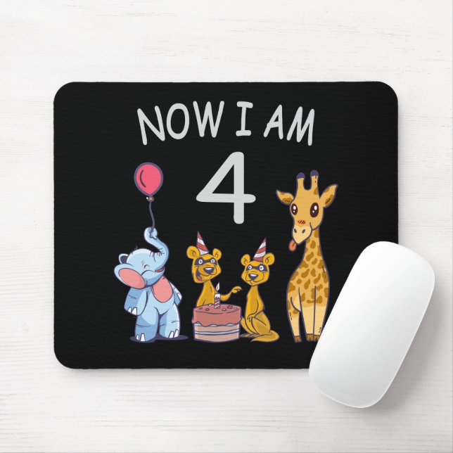 Now I am 4 year old 4th Birthday at the Zoo Mouse Pad (With Mouse)