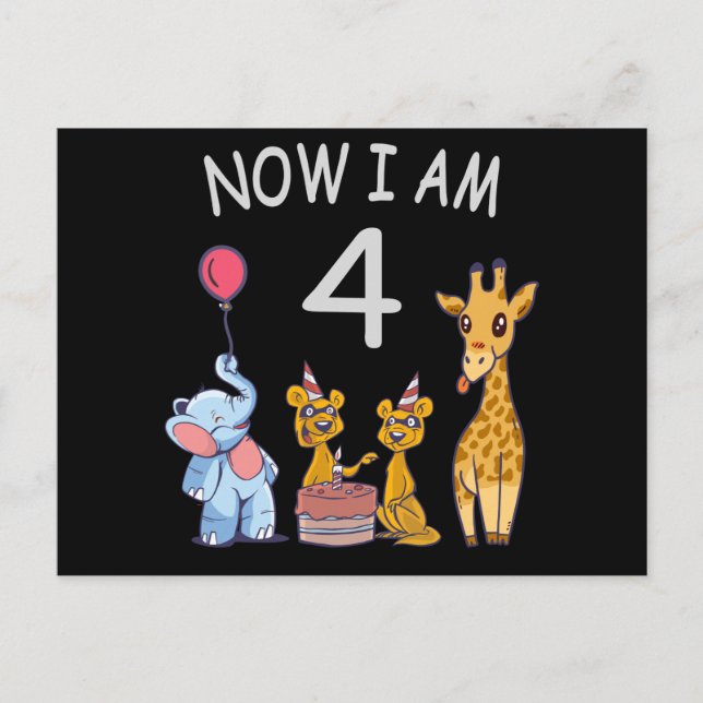 Now I am 4 year old 4th Birthday at the Zoo Postcard (Front)