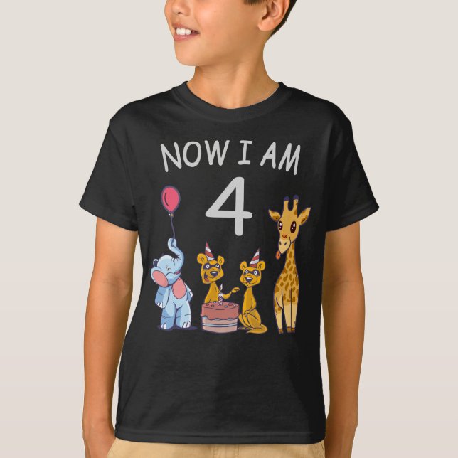 Now I am 4 year old 4th Birthday at the Zoo T-Shirt (Front)