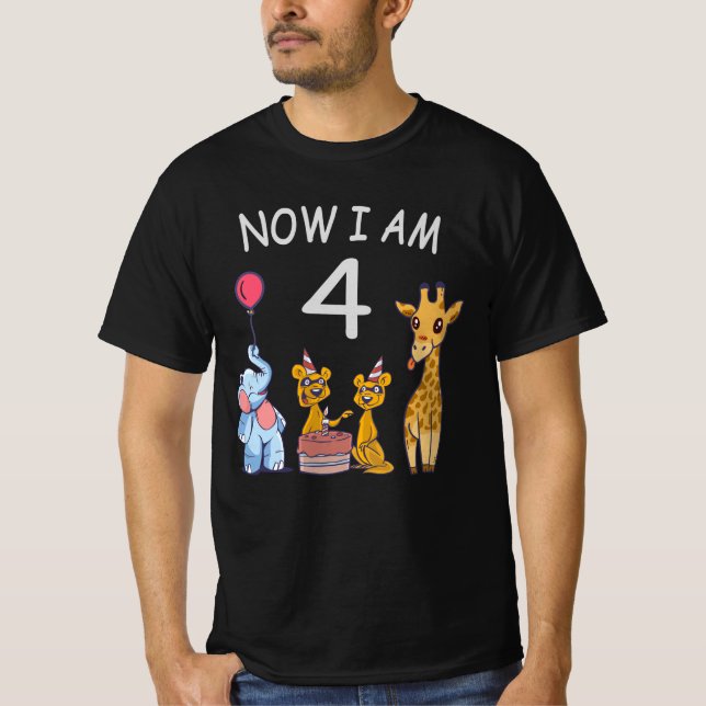 Now I am 4 year old 4th Birthday at the Zoo T-Shirt (Front)
