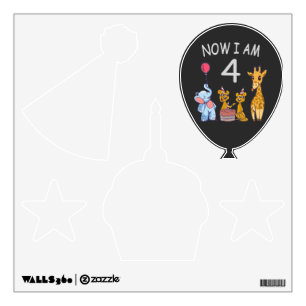Now I am 4 year old 4th Birthday at the Zoo Wall Decal