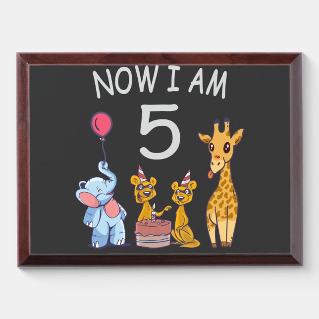 Now I am 5 years old 5th Birthday at the Zoo Award Plaque (Horizontal)