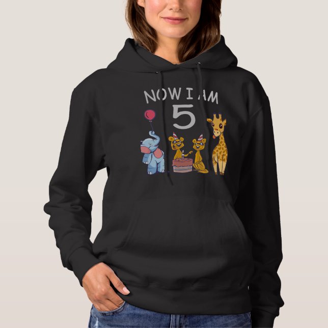 Now I am 5 years old 5th Birthday at the Zoo Hoodie (Front)