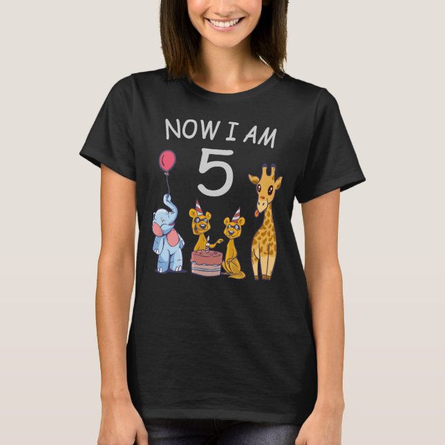 Now I am 5 years old 5th Birthday at the Zoo T-Shirt (Front)
