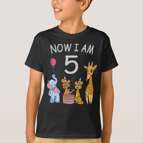 Now I am 5 years old 5th Birthday at the Zoo T_Shirt