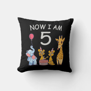 Now I am 5 years old 5th Birthday at the Zoo Throw Pillow