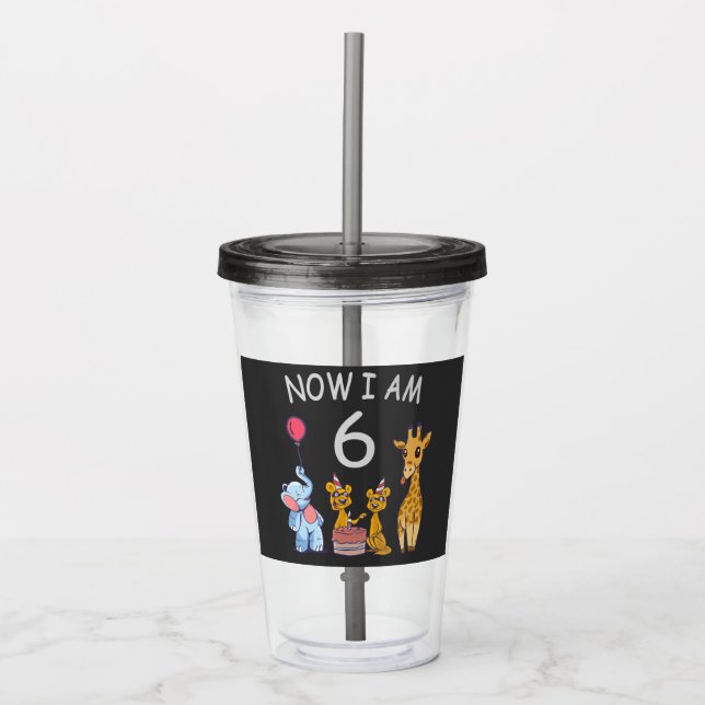 Now I am 6 years old 6th Birthday at the Zoo Acrylic Tumbler (Front)
