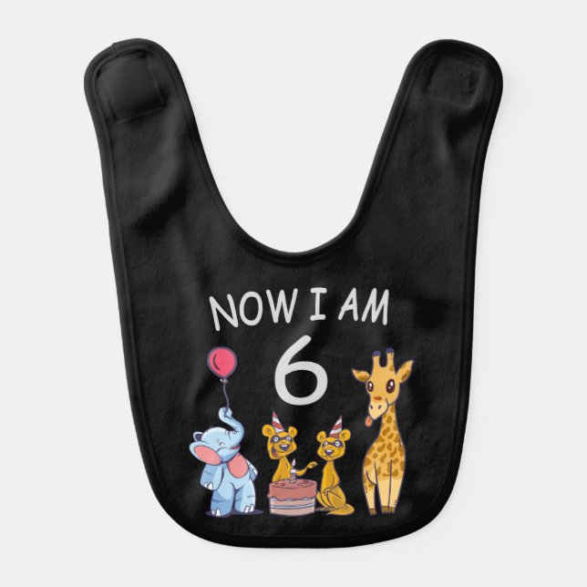 Now I am 6 years old 6th Birthday at the Zoo Baby Bib (Front)