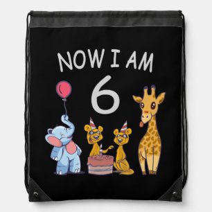Now I am 6 years old 6th Birthday at the Zoo Drawstring Bag