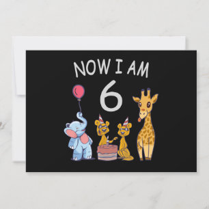 Now I am 6 years old 6th Birthday at the Zoo Invitation