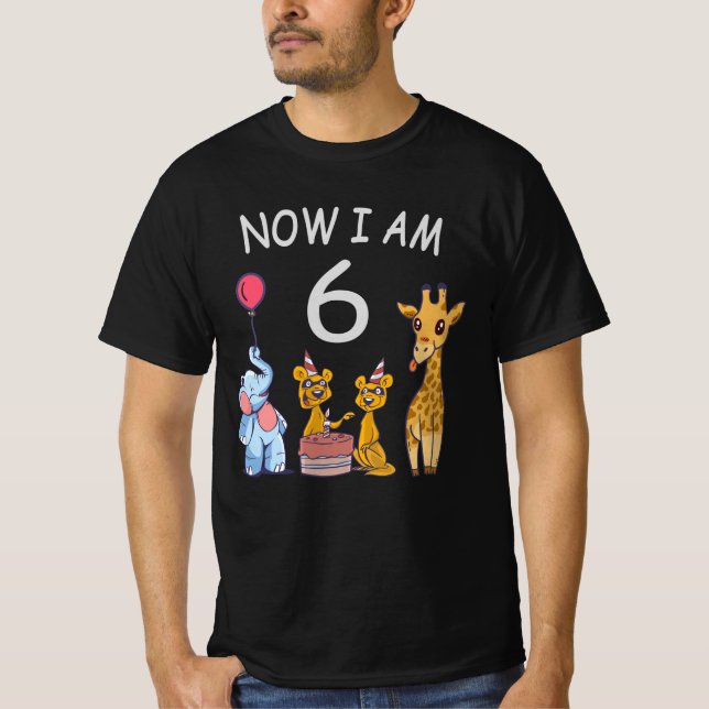Now I am 6 years old 6th Birthday at the Zoo T-Shirt (Front)