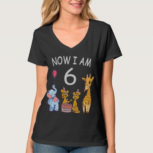 Now I am 6 years old 6th Birthday at the Zoo T-Shirt (Front)