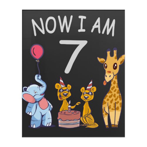 Now I am 7 years old 7th Birthday at the Zoo Acrylic Print