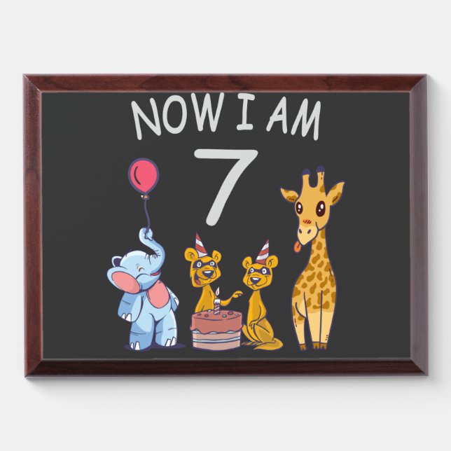 Now I am 7 years old 7th Birthday at the Zoo Award Plaque (Horizontal)