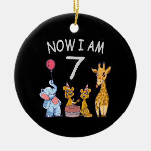 Now I am 7 years old 7th Birthday at the Zoo Ceramic Ornament