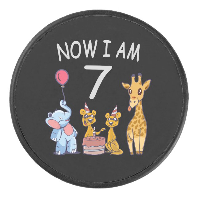 Now I am 7 years old 7th Birthday at the Zoo Hockey Puck (Front)