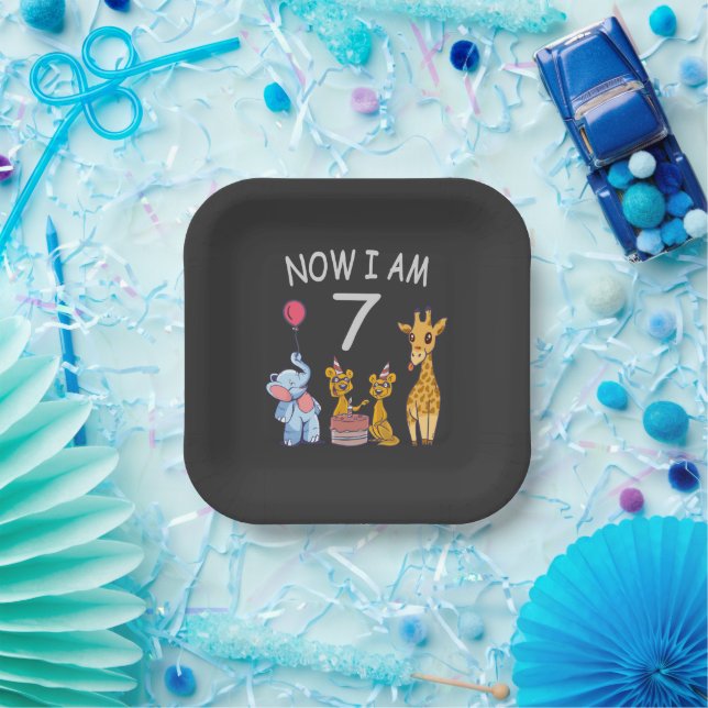 Now I am 7 years old 7th Birthday at the Zoo Paper Plates (Party)