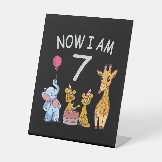 Now I am 7 years old 7th Birthday at the Zoo Pedestal Sign (Front)