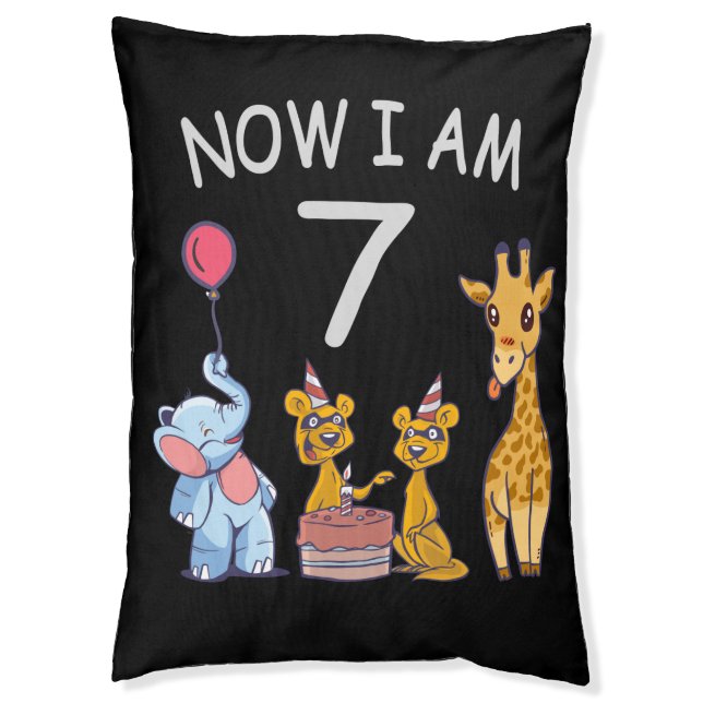 Now I am 7 years old 7th Birthday at the Zoo Pet Bed (Front Vertical)