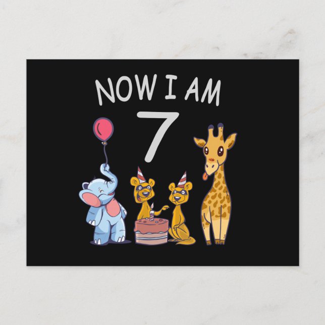 Now I am 7 years old 7th Birthday at the Zoo Postcard (Front)