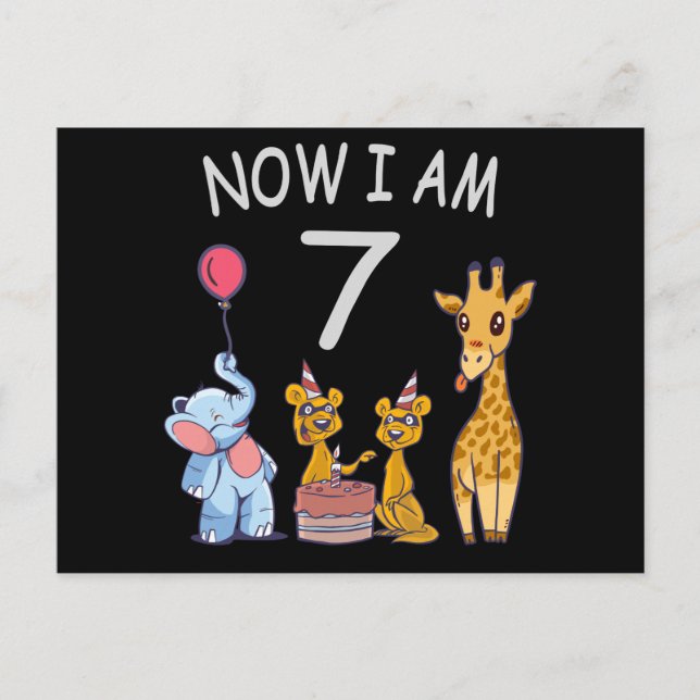 Now I am 7 years old 7th Birthday at the Zoo Postcard (Front)