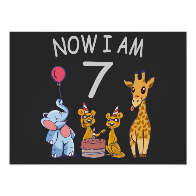 Now I am 7 years old 7th Birthday at the Zoo Poster (Front)
