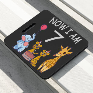 Now I am 7 years old 7th Birthday at the Zoo Seat Cushion