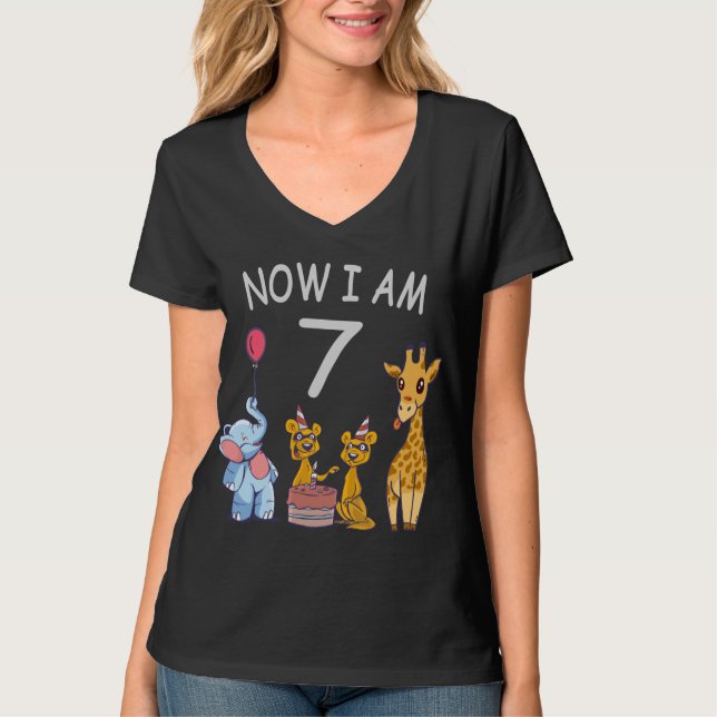 Now I am 7 years old 7th Birthday at the Zoo T-Shirt (Front)