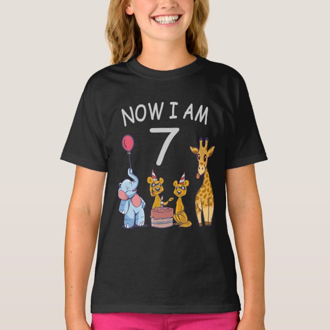 Now I am 7 years old 7th Birthday at the Zoo T-Shirt (Front)