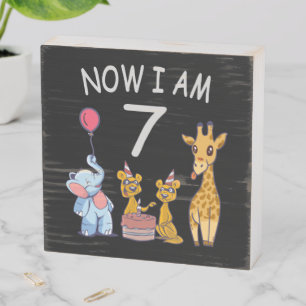Now I am 7 years old 7th Birthday at the Zoo Wooden Box Sign
