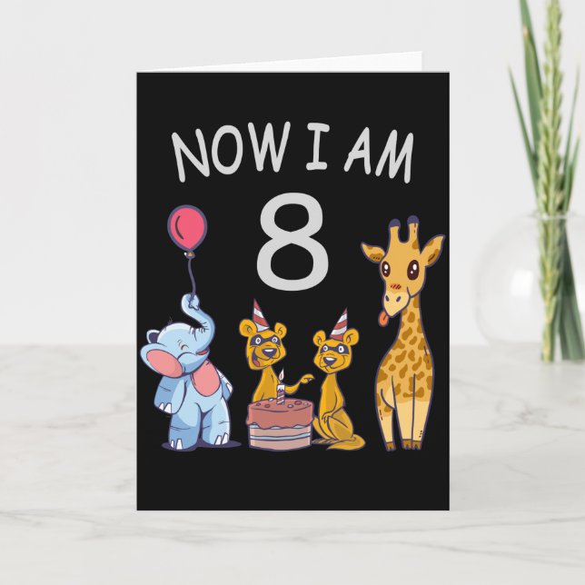Now I am 8 years old 8th Birthday at the Zoo Card (Front)