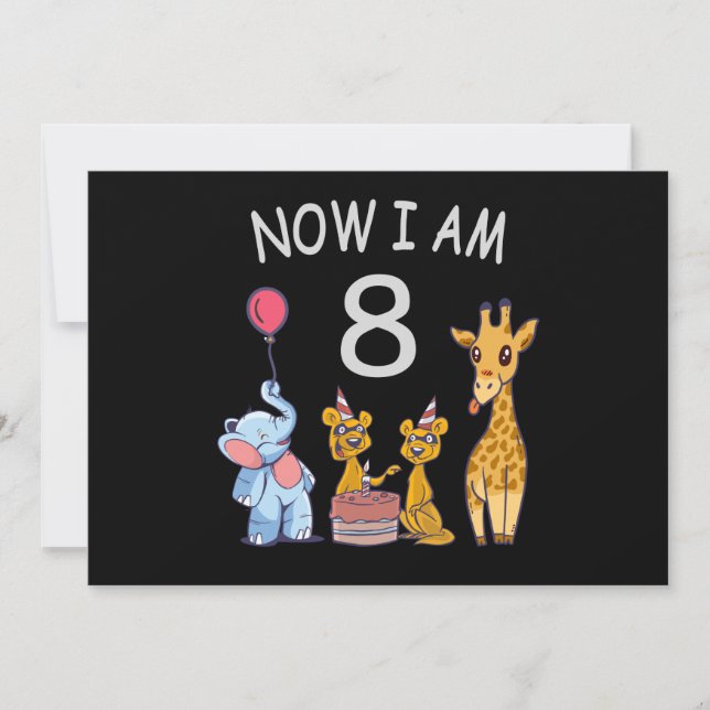 Now I am 8 years old 8th Birthday at the Zoo Invitation (Front)