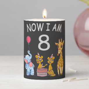 Now I am 8 years old 8th Birthday at the Zoo Pillar Candle