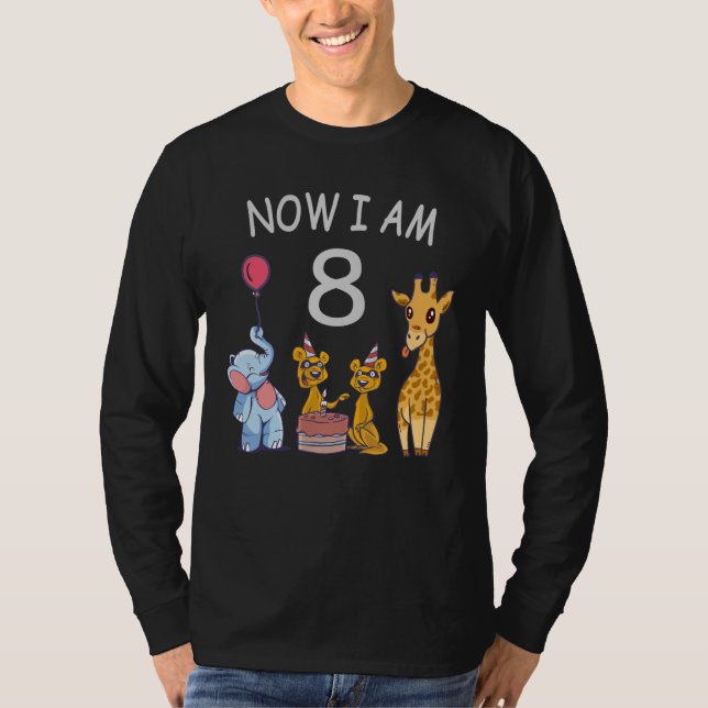 Now I am 8 years old 8th Birthday at the Zoo T-Shirt (Front)