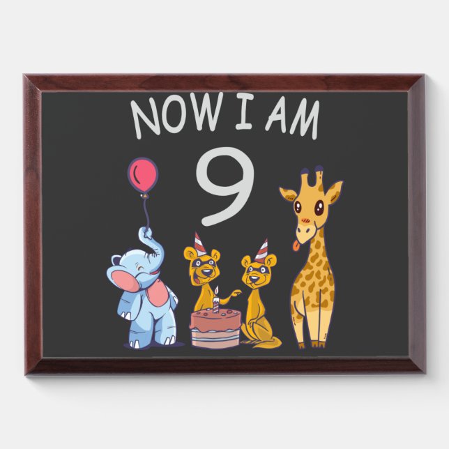 Now I am 9 years old 9th Birthday at the Zoo Award Plaque (Horizontal)