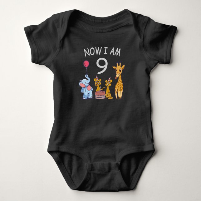 Now I am 9 years old 9th Birthday at the Zoo Baby Bodysuit (Front)