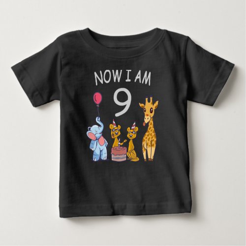 Now I am 9 years old 9th Birthday at the Zoo Baby T_Shirt