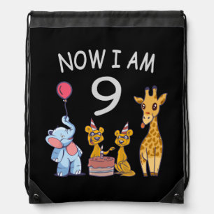 Now I am 9 years old 9th Birthday at the Zoo Drawstring Bag