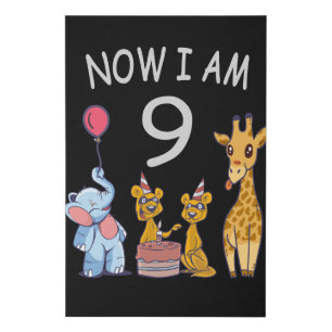 Now I am 9 years old 9th Birthday at the Zoo Faux Canvas Print
