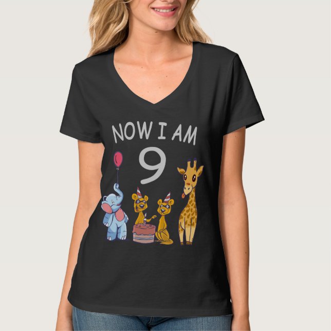 Now I am 9 years old 9th Birthday at the Zoo T-Shirt (Front)