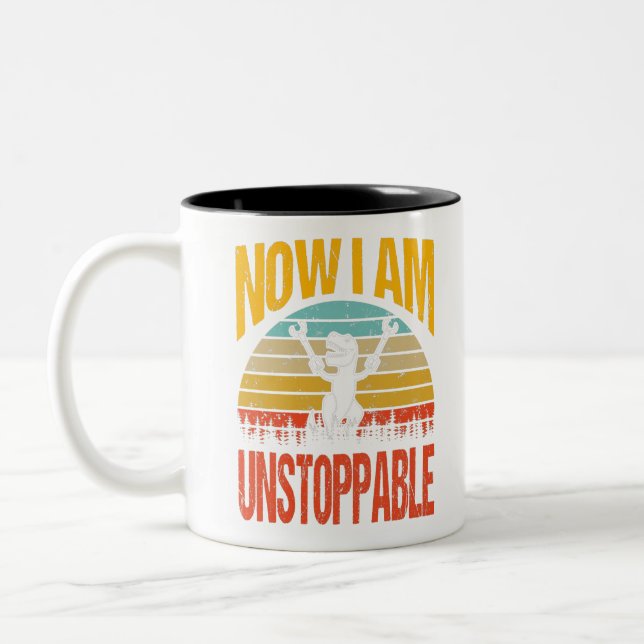Now I Am Unstoppable Funny T-Rex T-Shirt Two-Tone Coffee Mug (Left)