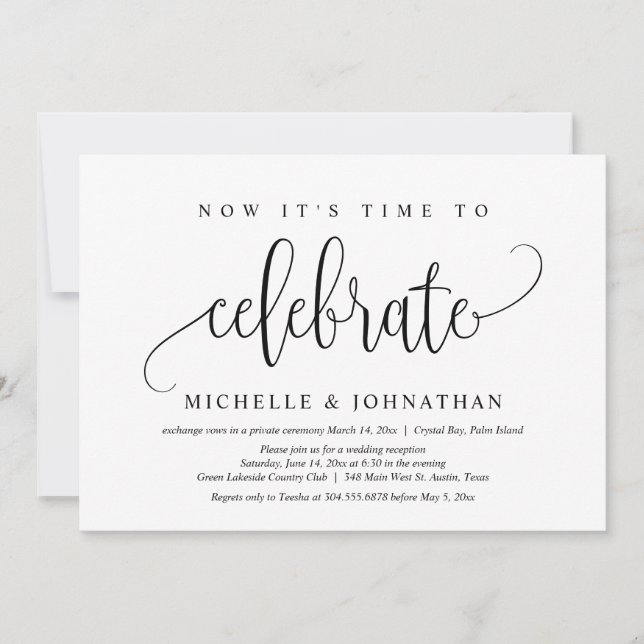 Now it's Time To Celebrate Wedding Elopement Party Invitation (Front)