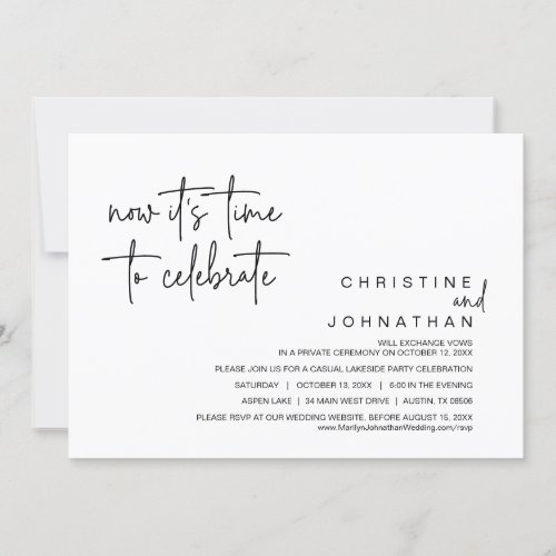 Now Its Time To Celebrate Wedding Elopement Party Invitation
