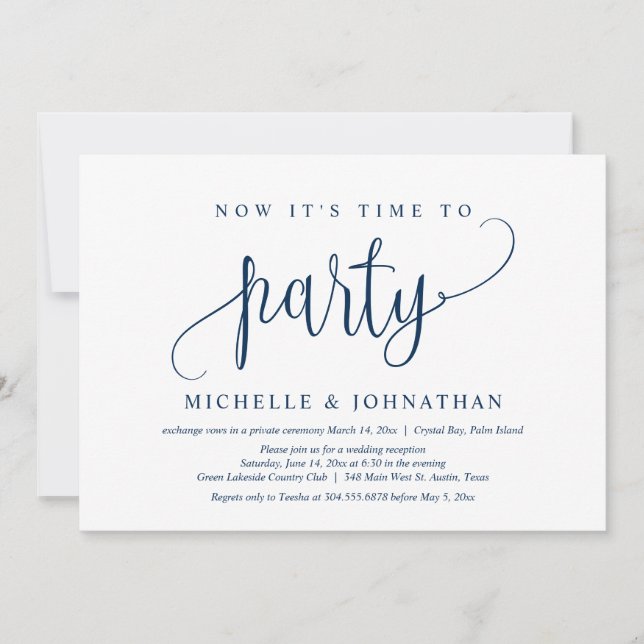 Now it's Time To Party, Post Wedding Elopement Inv Invitation (Front)