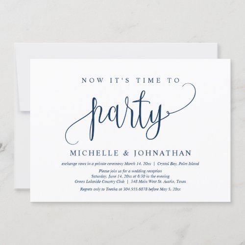 Now its Time To Party Post Wedding Elopement Inv Invitation