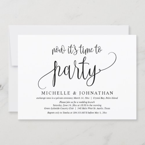 Now its Time To Party Post Wedding Elopement Invitation