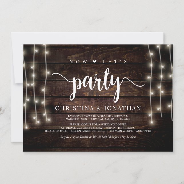 Now it's time to party, Rustic Elopement Party  Invitation (Front)